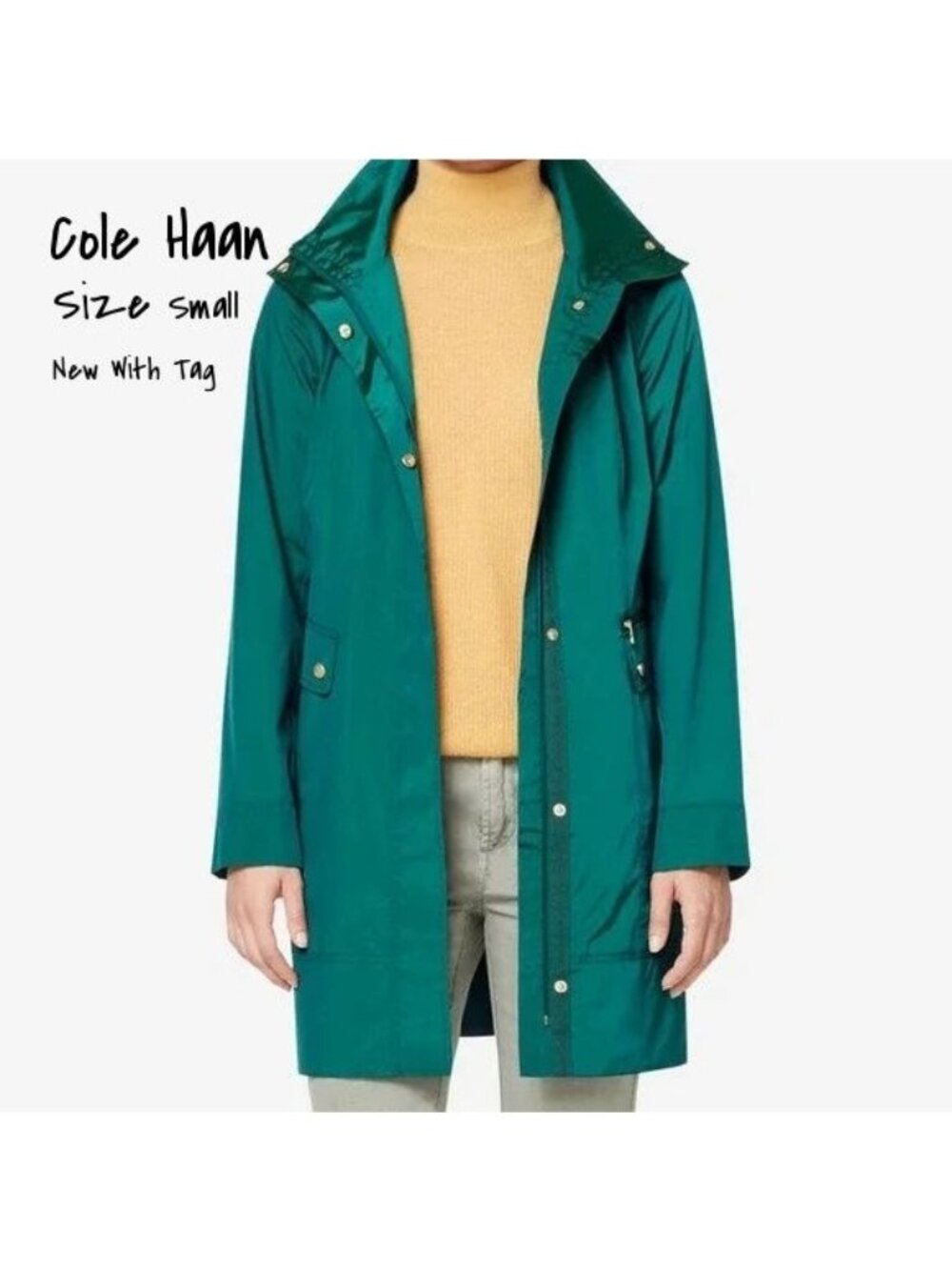 Cole Haan Women's Packable Raincoat Pine Green Size Small New With Tag